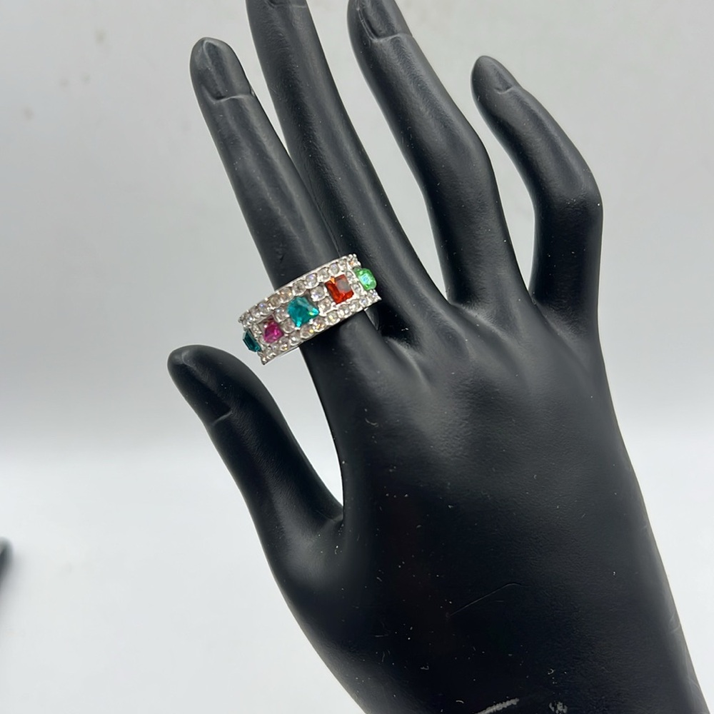 Elegant Multicolor Gemstone Rhinestone Silver Ton… - image 2